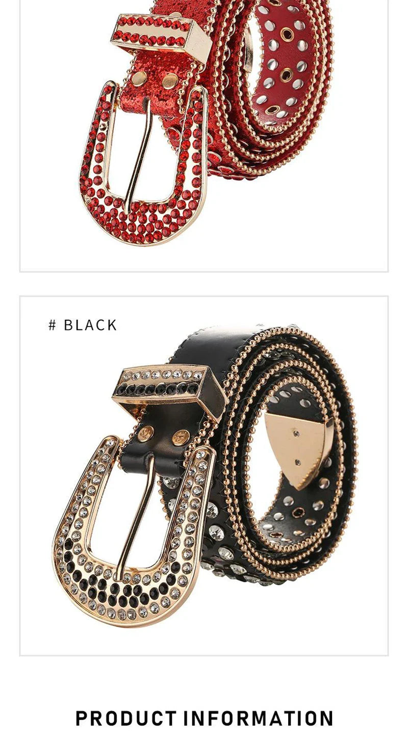 Gem Studded Western Style Fashion Buckle Belt
