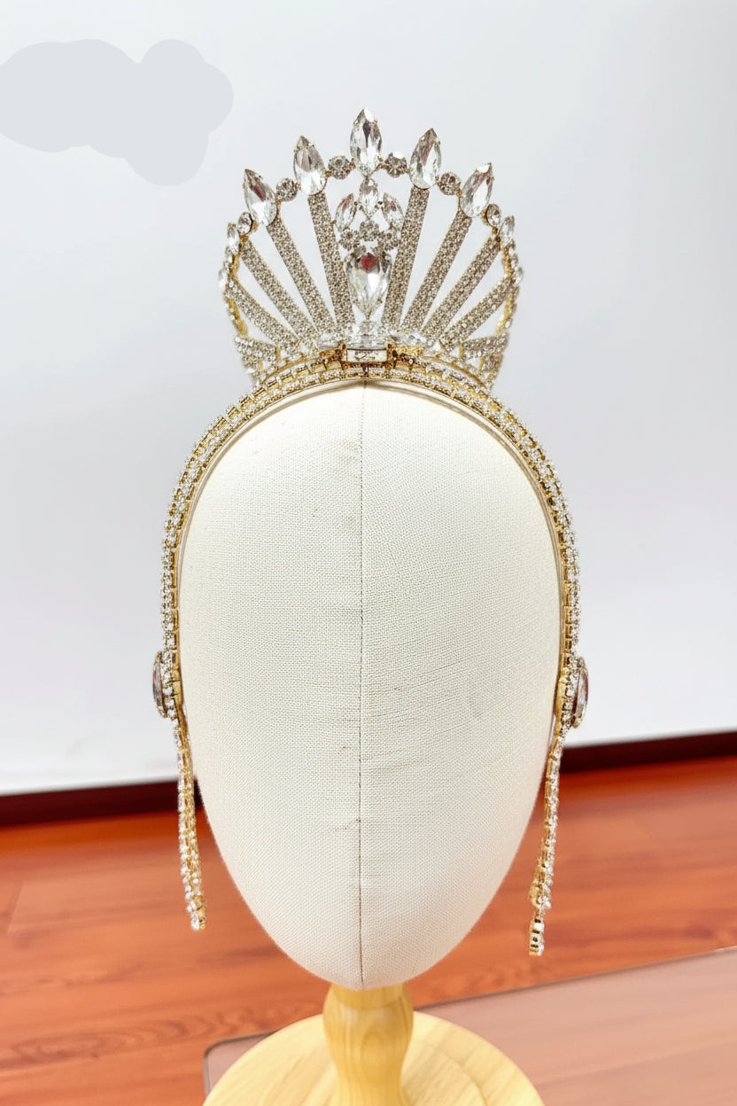 Oversized Crystal Rhinestone Crown Tiara Showgirl Pageant Headpiece