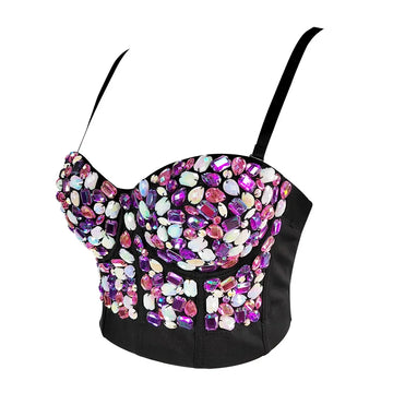 Sparkly Diamond Rhinestone Corset Top Showgirl Stage Performance Push-Up Bustier