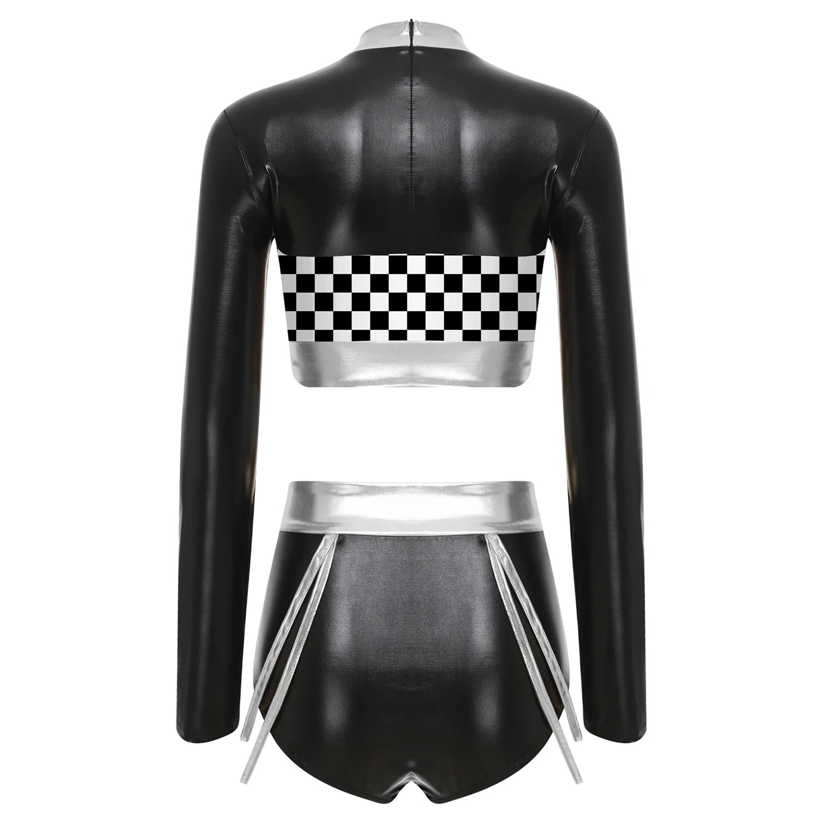 Fishnet Mesh & Metallic 2-Piece Bodysuit & Shorts Rave Costume Set
