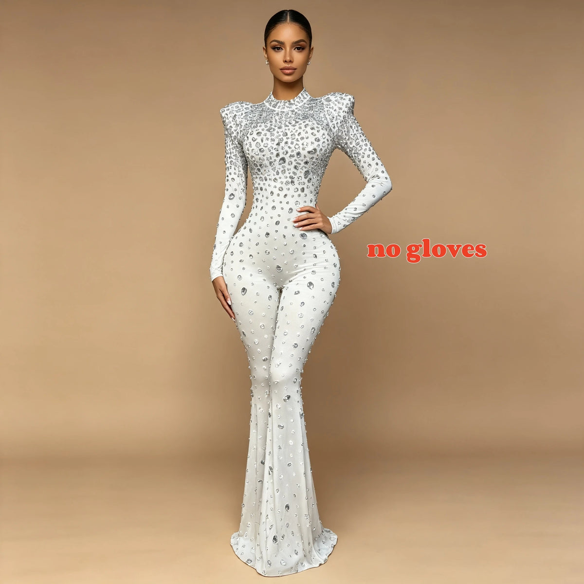 High Grade Sparkly Rhinestones Bell-Bottoms Jumpsuit Cocktail Party Fashion Show Singer Dancer Performance Costume