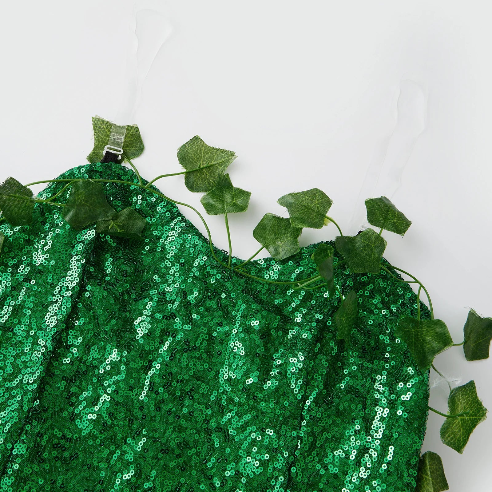 Deluxe Poison Ivy Green Sequin Maxi Gown & Glove Set 3-Piece Halloween Cosplay Costume