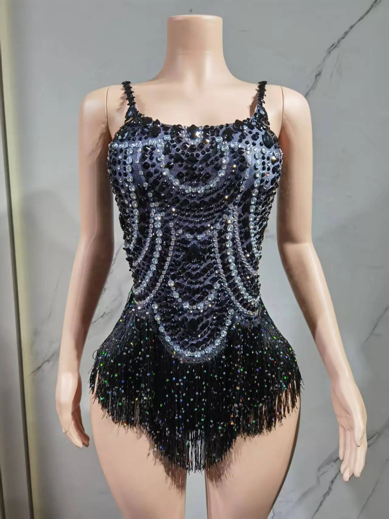 The Stardust Festival Fringe Bodysuit – Luxury Rhinestone Tassel Showgirl Costume