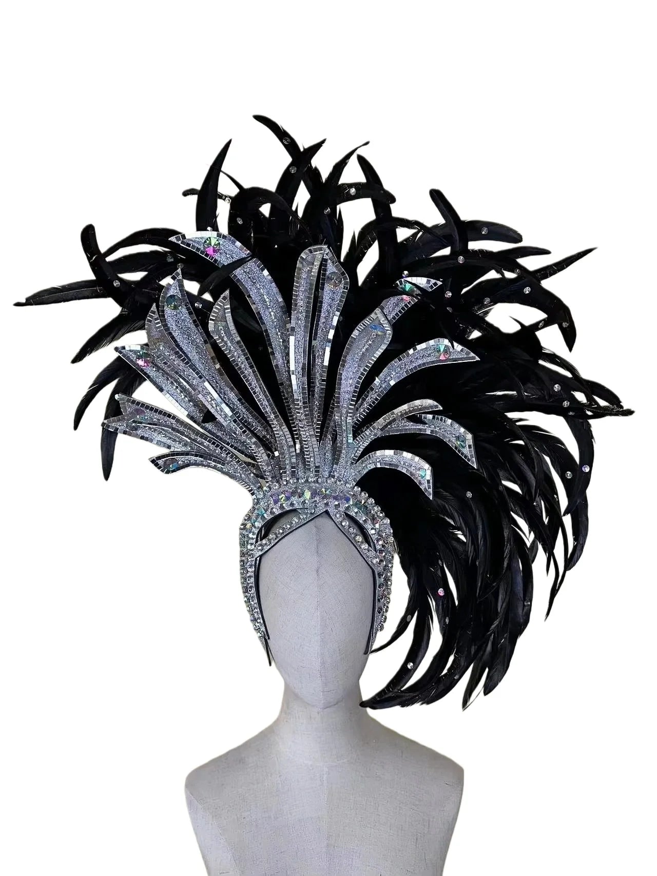 The Stardust Shadow Monarch – Premium Black Feathered Samba & Carnival Crown