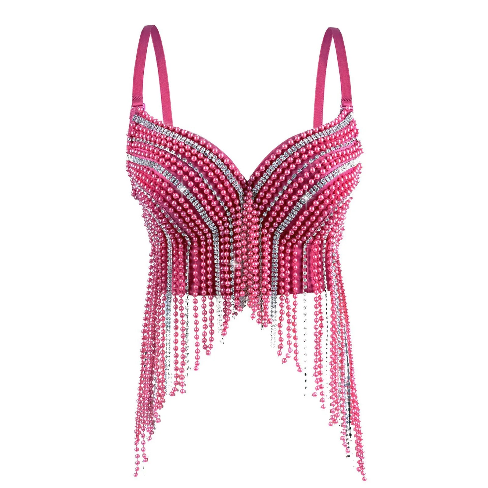 Rhinestone & Bead Tassel Push-Up Underwire Bustier Crop Top