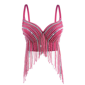 Rhinestone & Bead Tassel Push-Up Underwire Bustier Crop Top