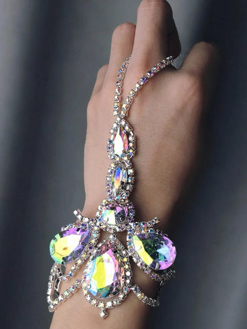 Oversized Crystal Rhinestone Hand Harness Bracelet Drag Queen Catwalk Stage Jewelry