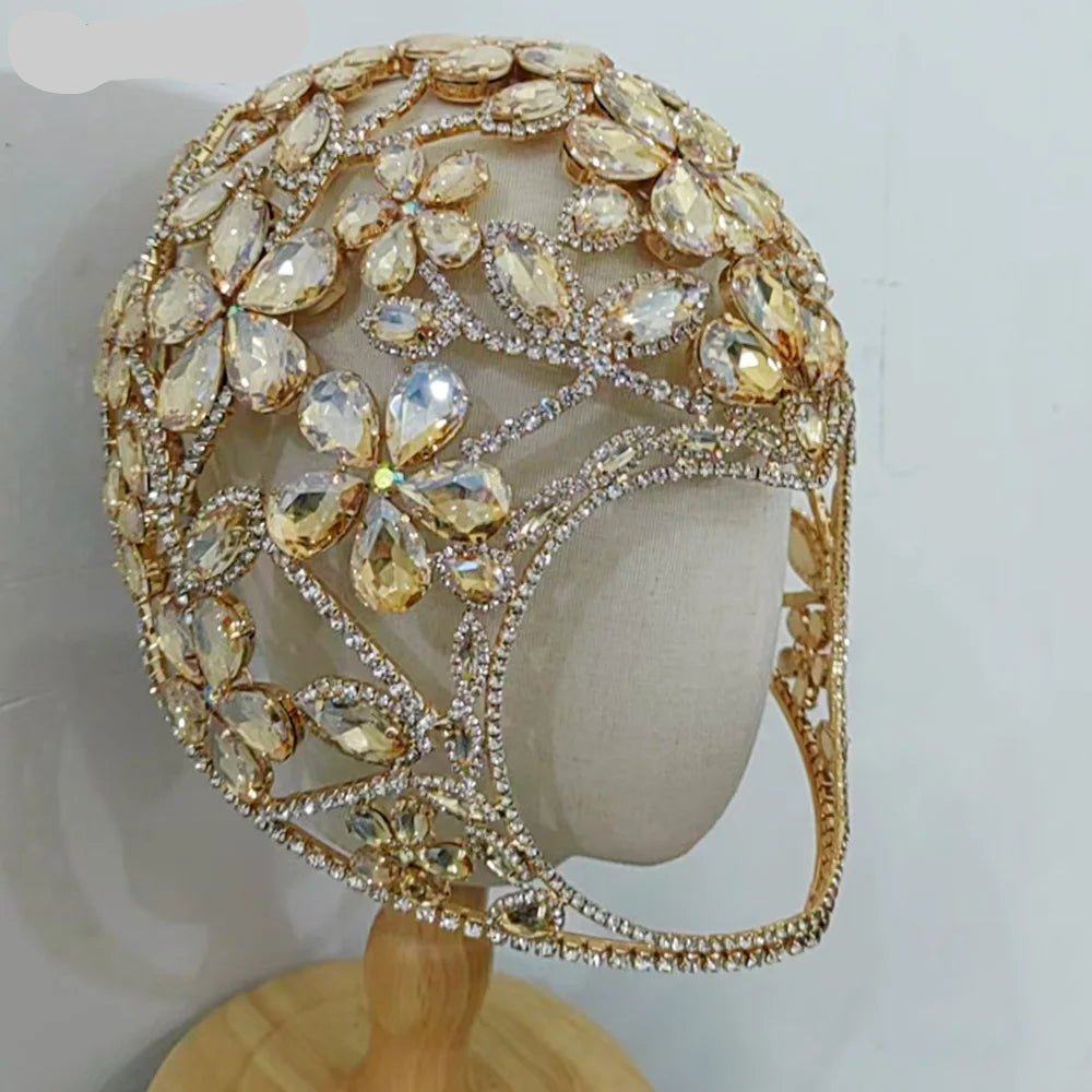 Oversized Crystal Gemstone Helmet Headpiece Fashion Show Stage Jewelry
