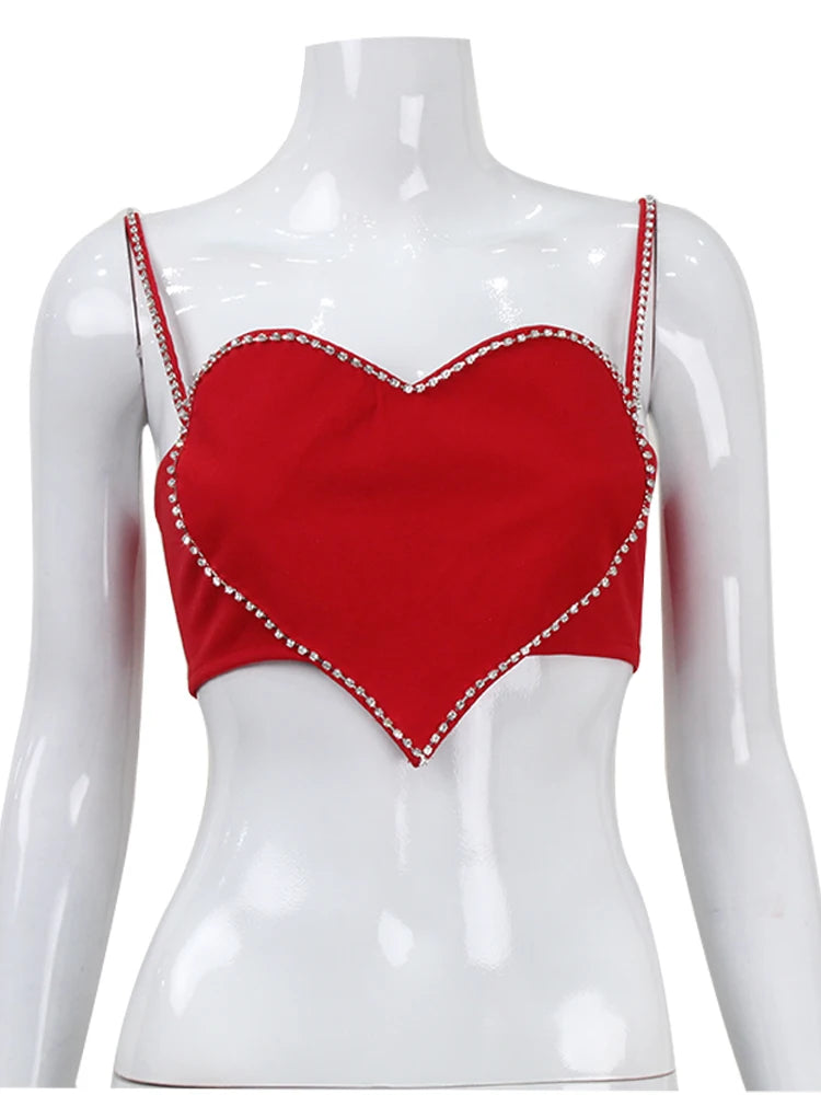 Scarlet Sweetheart Crop Camisole Sculpted Red Bustier Party Bralette Top