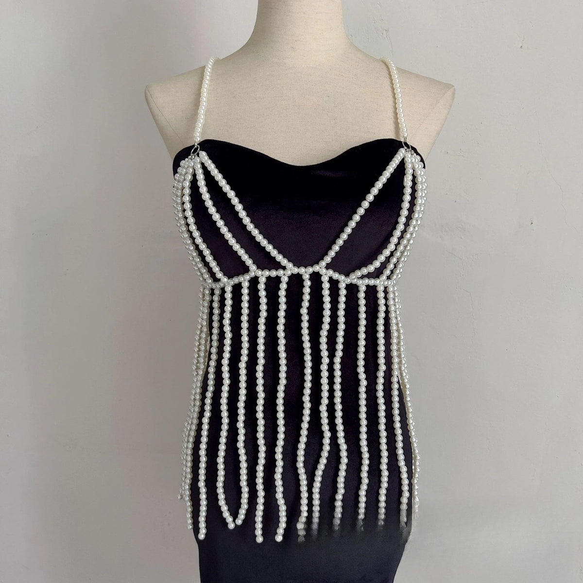 Pearl-Look Beaded Halter Bra Chain