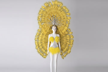 Showgirl Feather Backpiece with Rhinestone Burst Headdress Costume Set