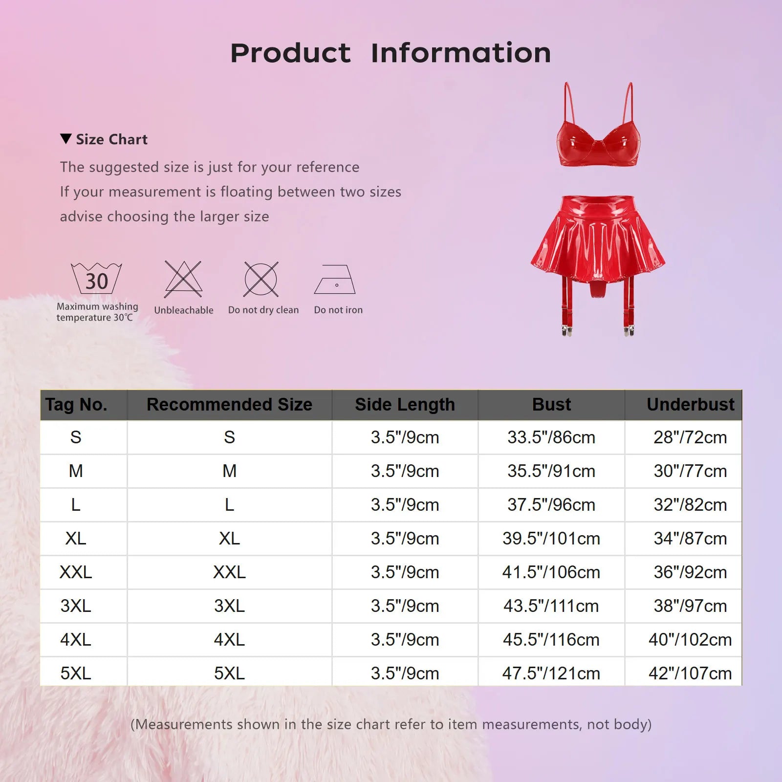 Wet Look PU Leather Bra Top & Ruffled Miniskirt Set with Garter Clips