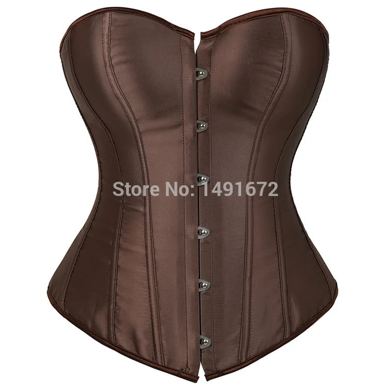 Vintage Overbust Corset Plus Size Satin Lace-Up Bustier Top