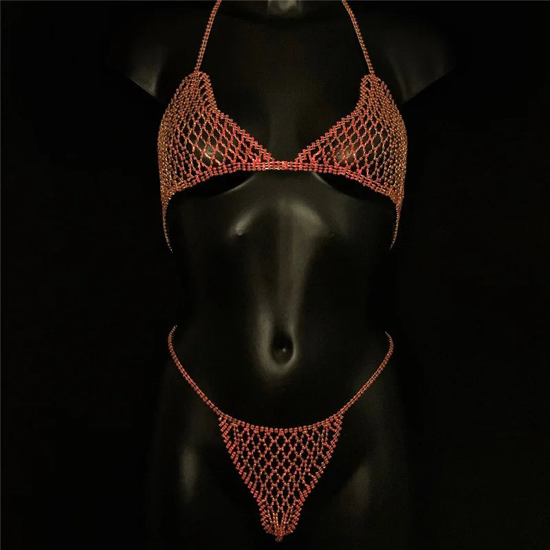 Dazzling Crystal Tassel Bra, Skirt & Bikini Body Jewelry Set