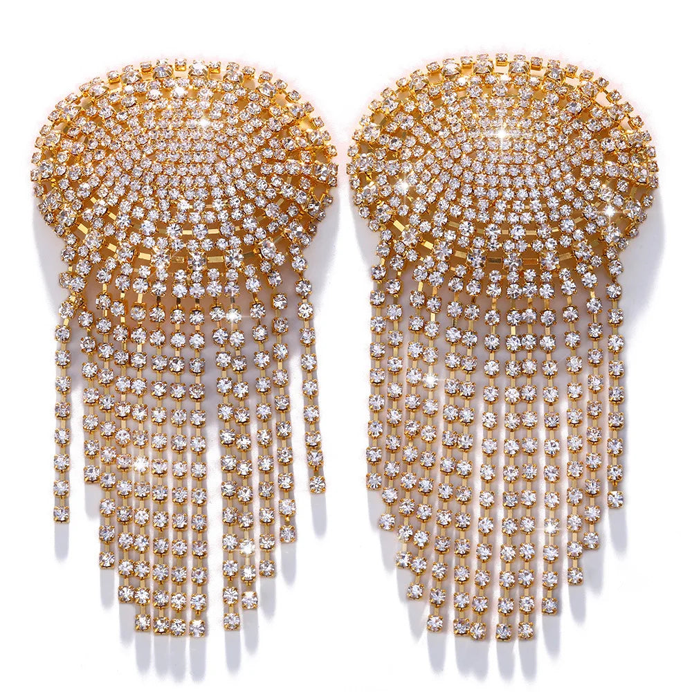 Sparkly Glass Crystal Rhinestone Tassel Nipple Pasties Rave Body Jewelry