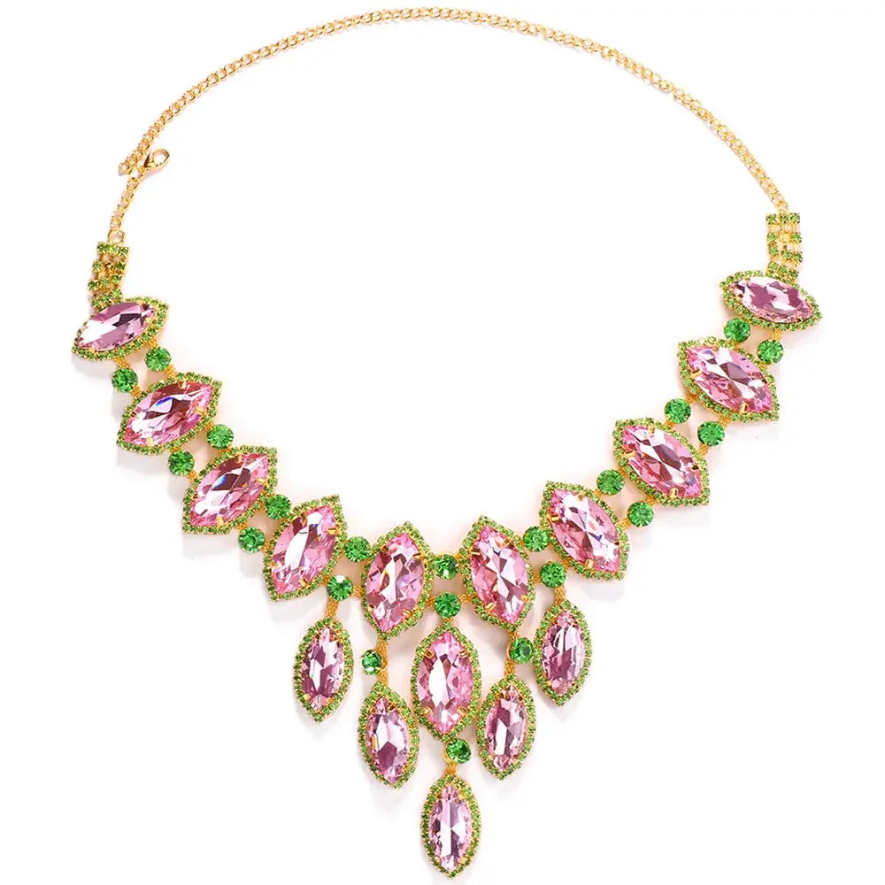 Pink & Green Geometric Rhinestone Choker