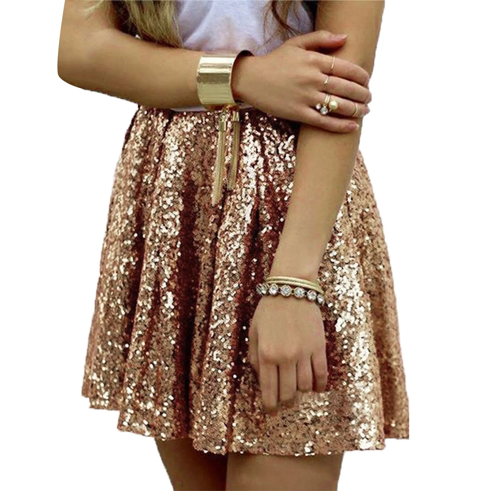 Sequin High Waist Pleated A-Line Skirt