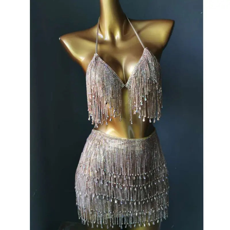 Halter Crystal Tassel Bra Body Chain