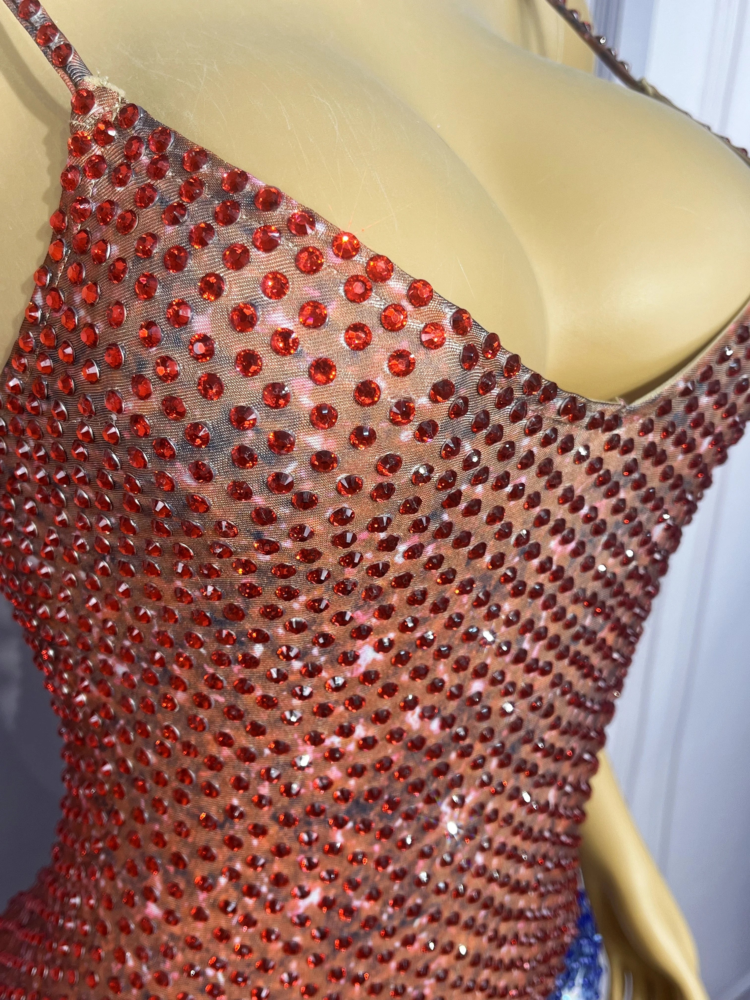 Twinkling Rhinestone Stars High-Cut Stage Bodysuit Dance Performance Leotard