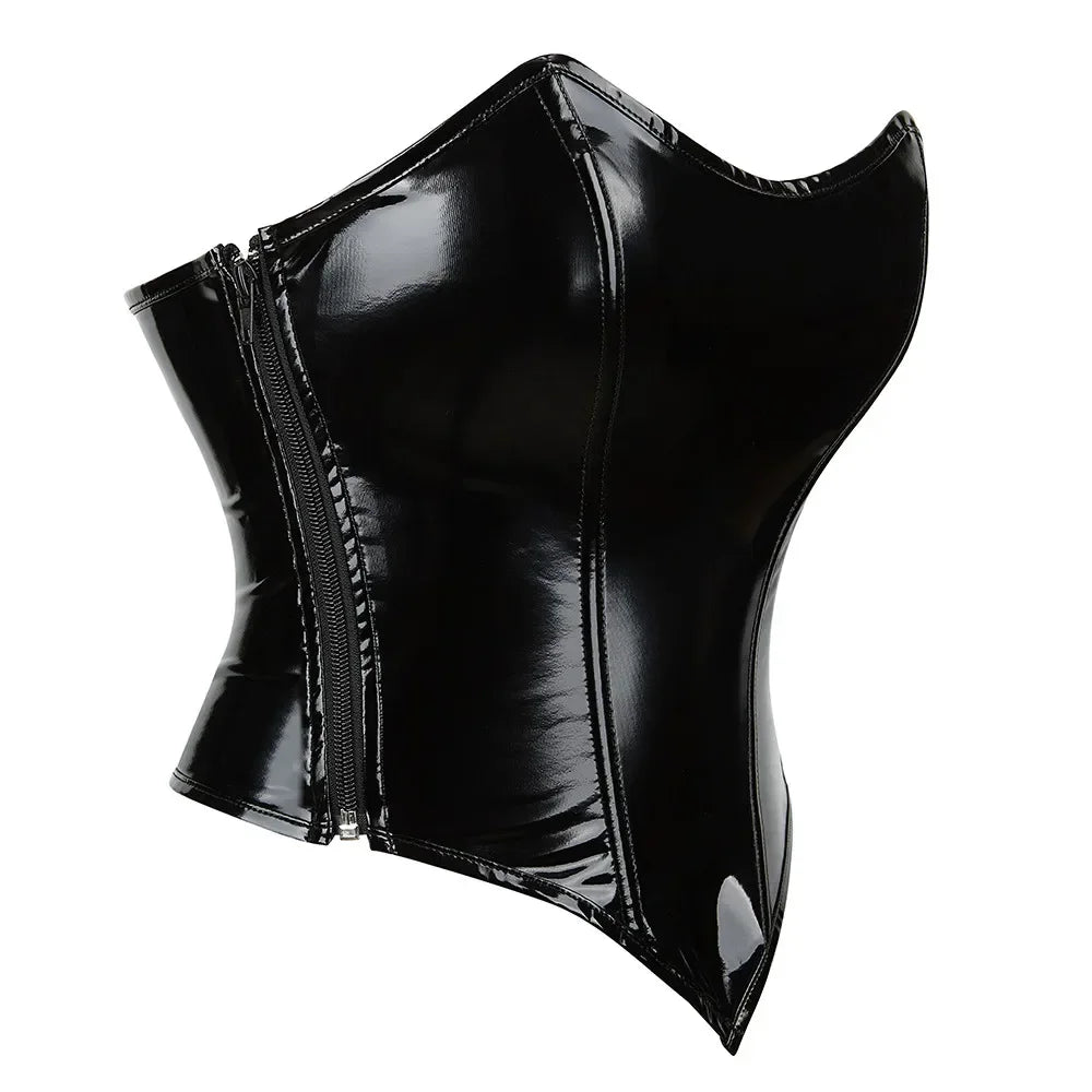 Shiny PVC PU Leather Bustier Corset Crop Top Body Shaper Vest