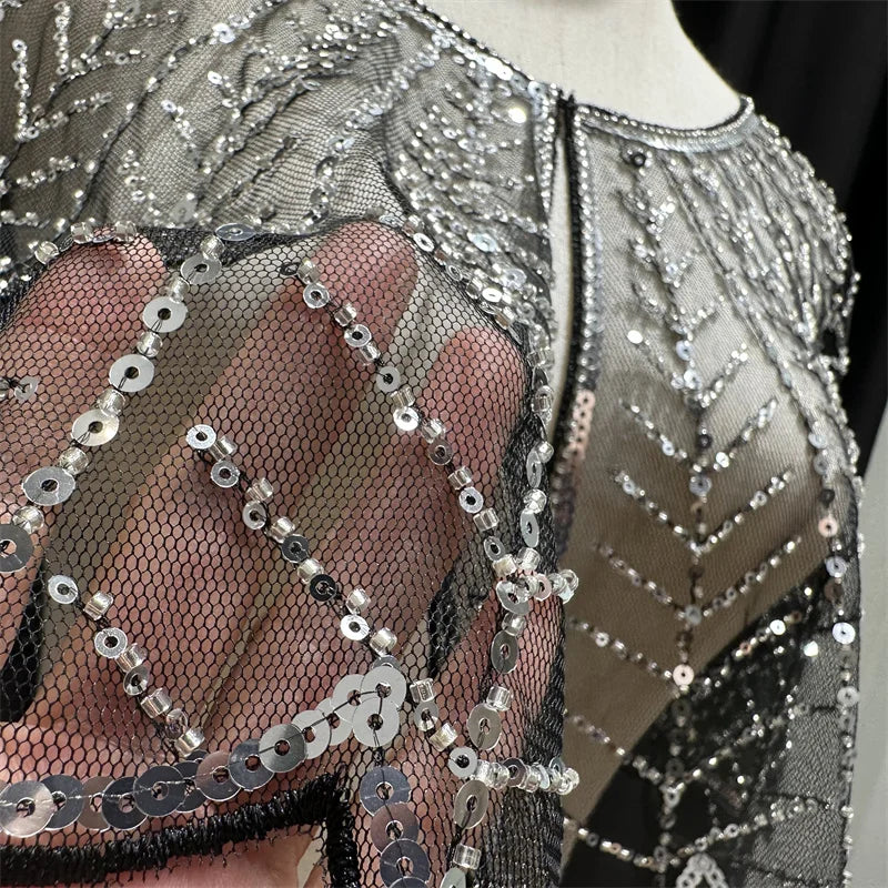Sparkly Sequin & Beaded Leaf Mesh Capelet Evening Shawl Bolero Jacket