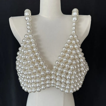 Pearl-Look Beaded Halter Bra Body Chain