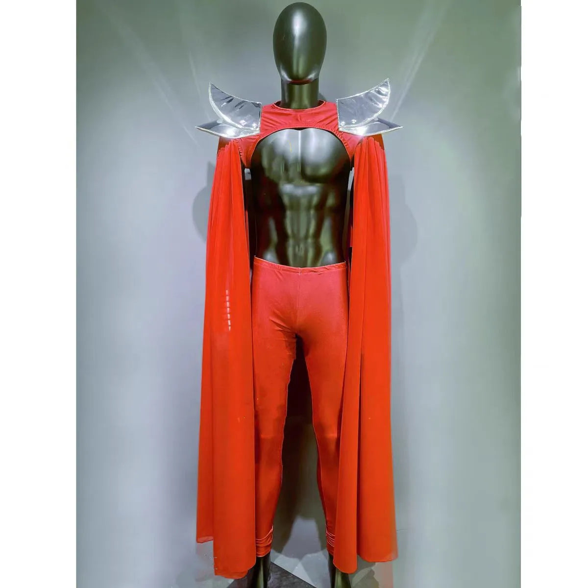 Futuristic Wing Shoulder Bodysuit & Trailing Cape Dance Performance Costume Set