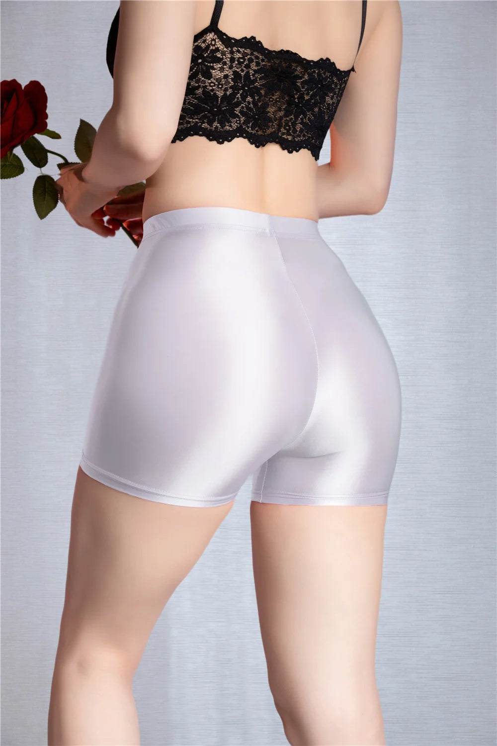 Seamless Oil Glossy High-Stretch Boyshorts Satin Sheer Safety Shorts