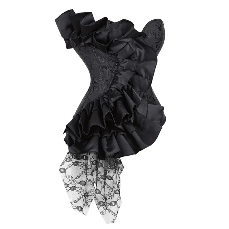 Victorian Ruffle Floral Lace Overbust Corset Bustier Body Shaper Top