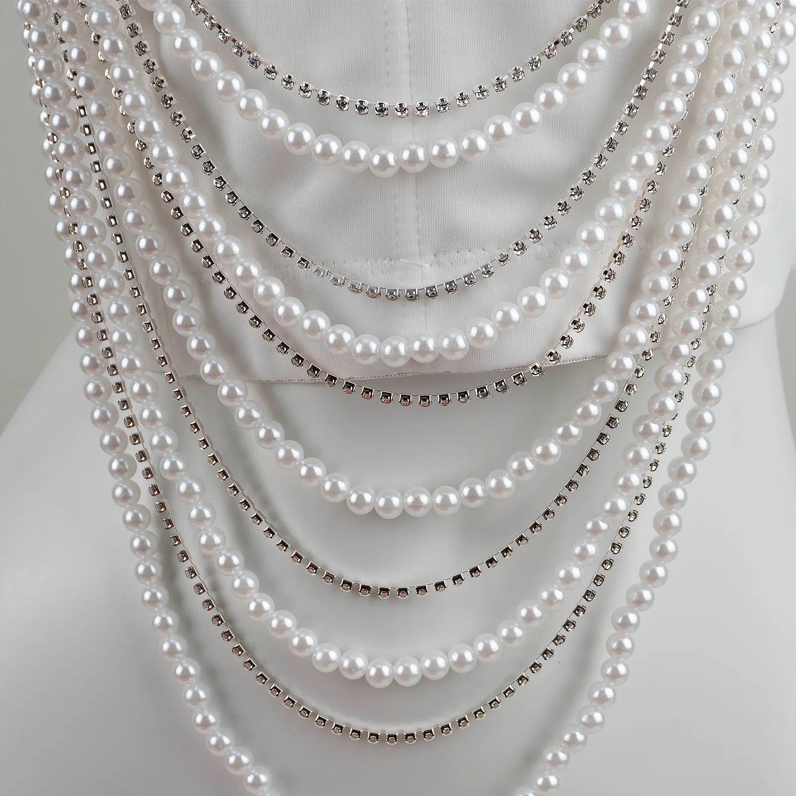Pearl & Diamond Embroidery Chain Bustier Corset Crop Top Stage Party Bralette