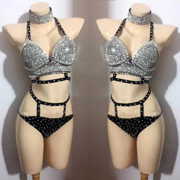 Rhinestone Crystal Bikini Stage Costume for Women | DJ & Dancewear