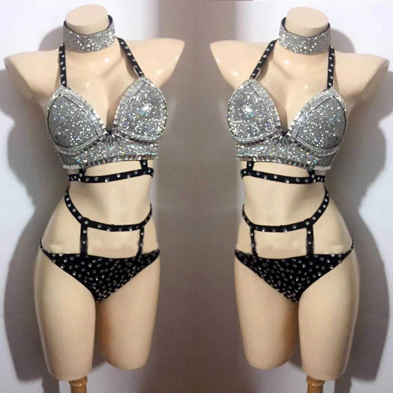 Rhinestone Crystal Bikini Stage Costume for Women | DJ & Dancewear