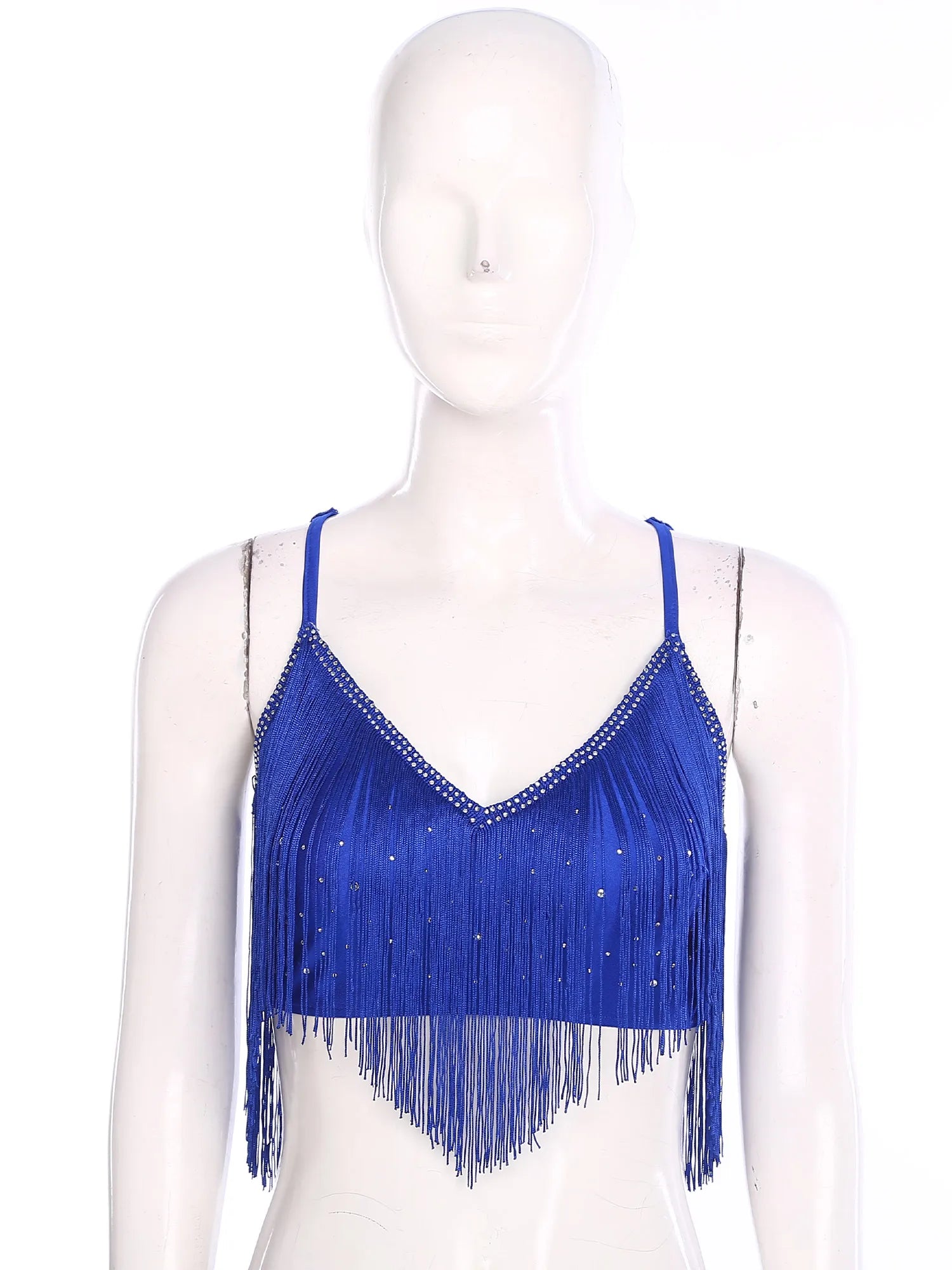 V-Neck Crisscross Back Tassel Fringe Crop Top Latin Salsa Dance Costume
