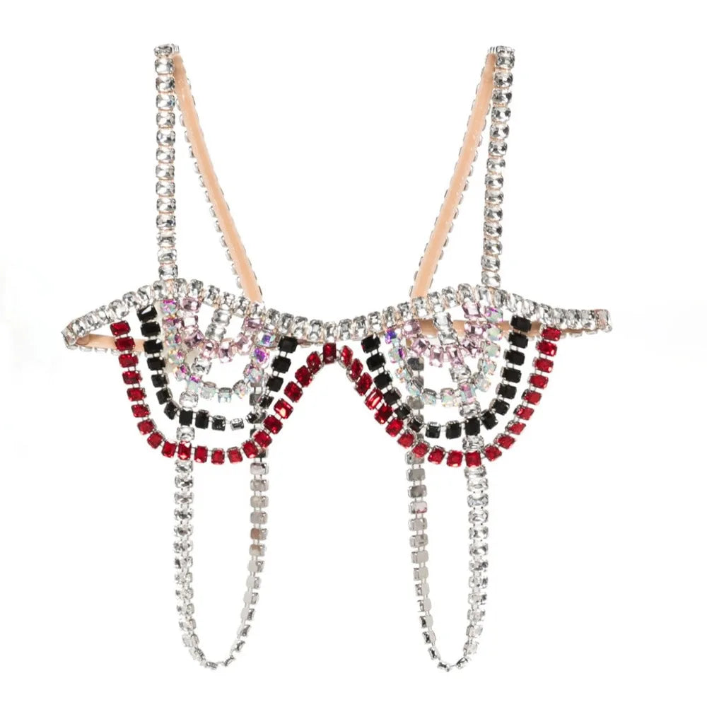 Dazzling Mixed-Color Crystal Bra Chain & Lumbar Bikini Body Jewelry