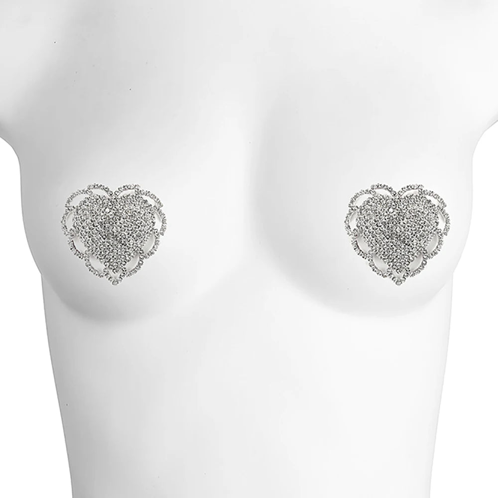 Sparkly Rhinestone Geometric Reusable Nipple Pasties Self-Adhesive Breast Covers