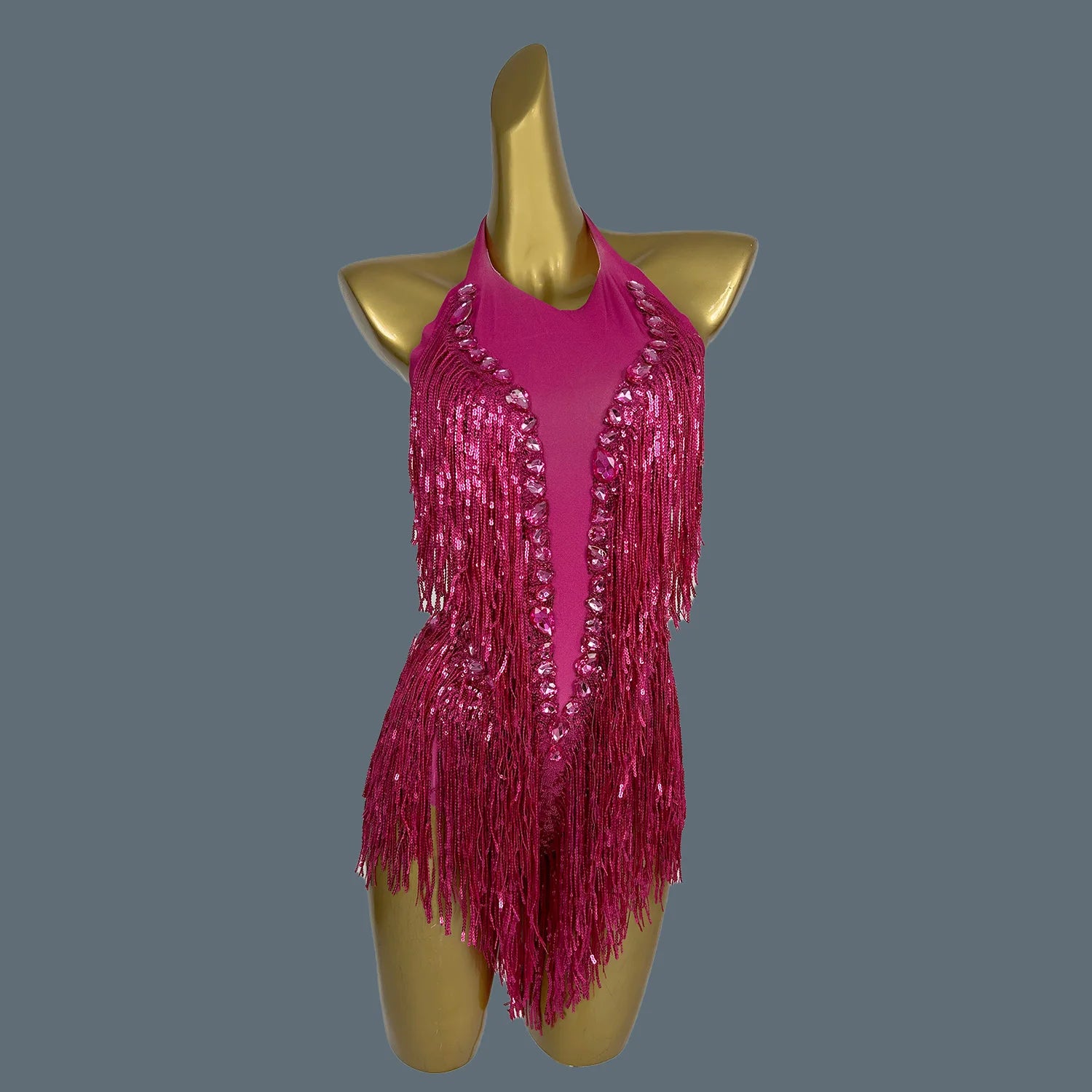 Crystal Sequin Tassel Bodysuit Dance Performance Stage Costume Leotard
