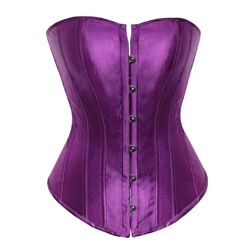 Vintage Overbust Corset Plus Size Satin Lace-Up Bustier Top