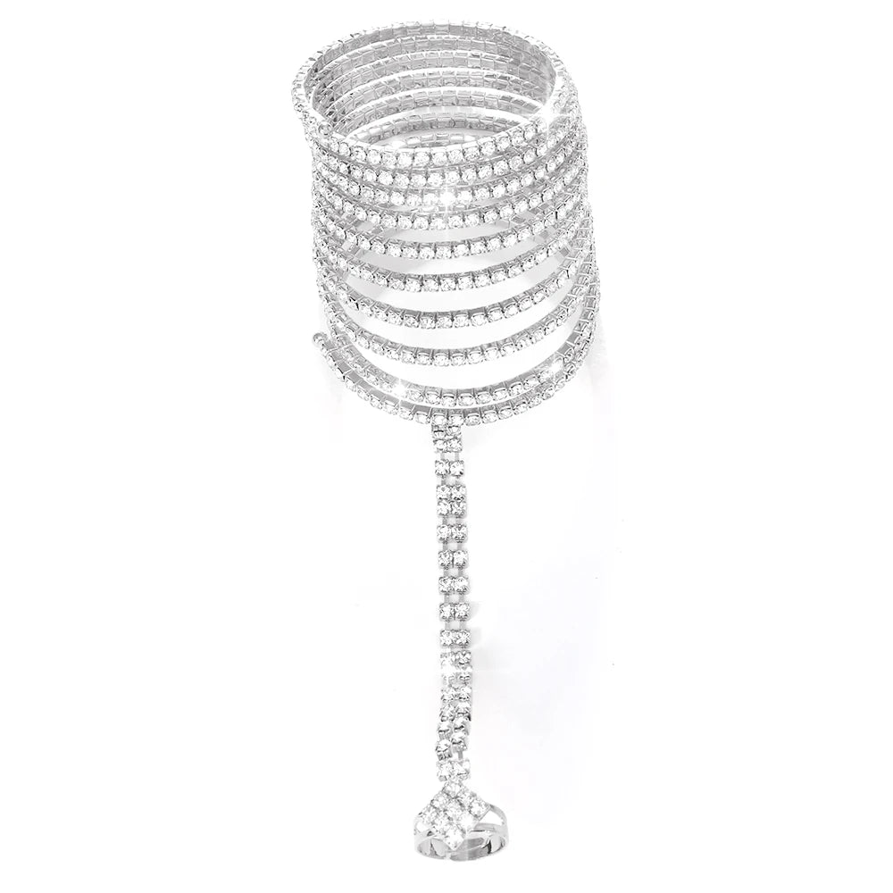 Layered Rhinestone Finger Chain Bracelet