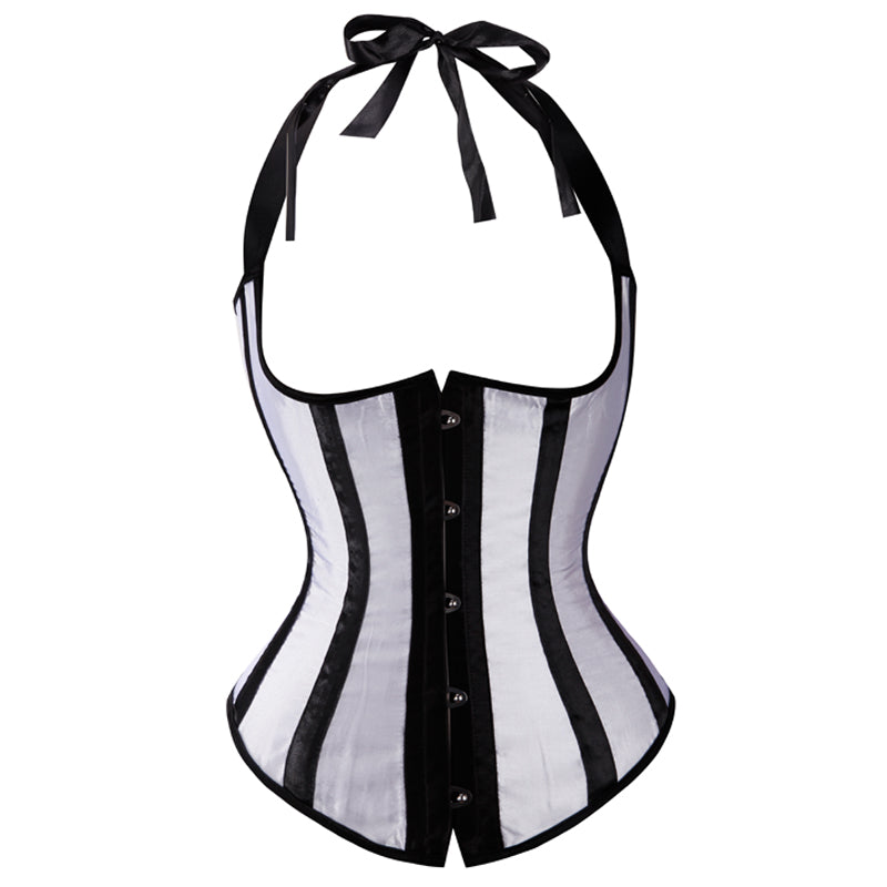 Gothic Striped Satin Halter Underbust Corset Vest 12 Spiral Steel Bones Bustier