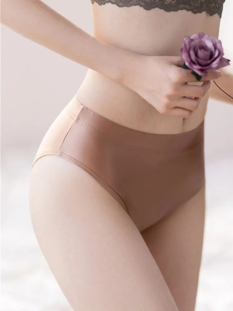 Sexy Smooth Shiny High Waist G-string Sheer See Through Brief Candy Color Elastic T-Back Oil Thong UnderWear Erotic Lingerie