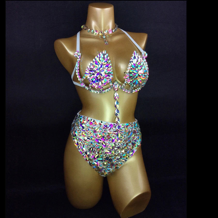 Sparkly Samba Carnival AB Crystal Wire Bra & High-Waisted Panties Costume Set