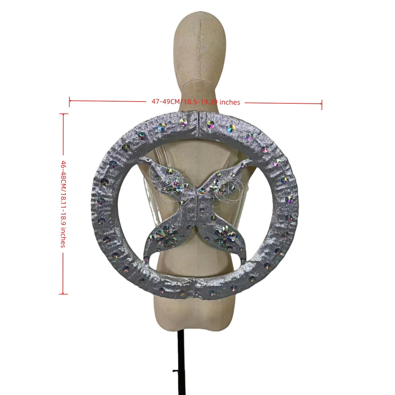 Rhinestone-Embellished Feather Backpiece Frame with Harness
