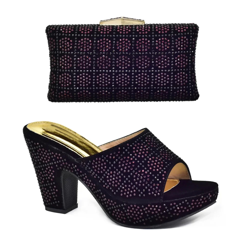 Italian Rhinestone Shoes and Bag Matching Set