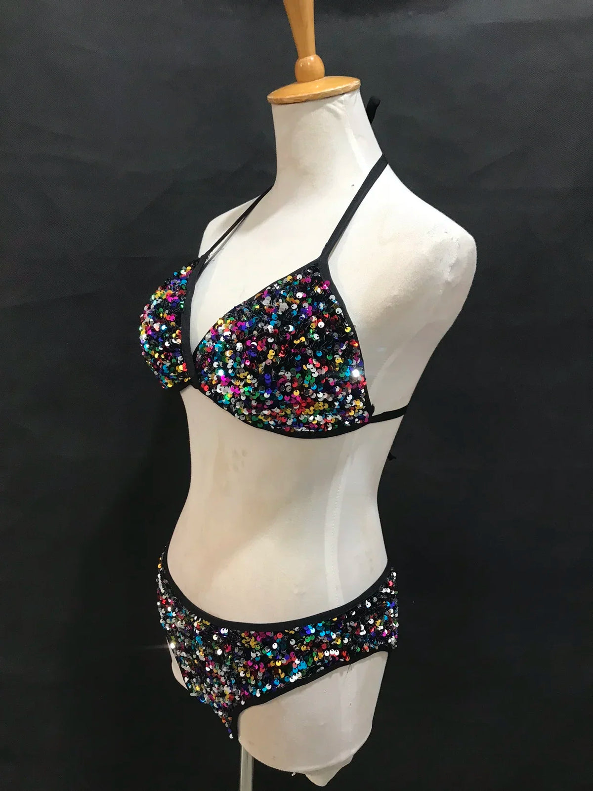 Sequin Bikini Pole Dance Costume for Women | Sparkly Rave & Nightclub Dancewear Set