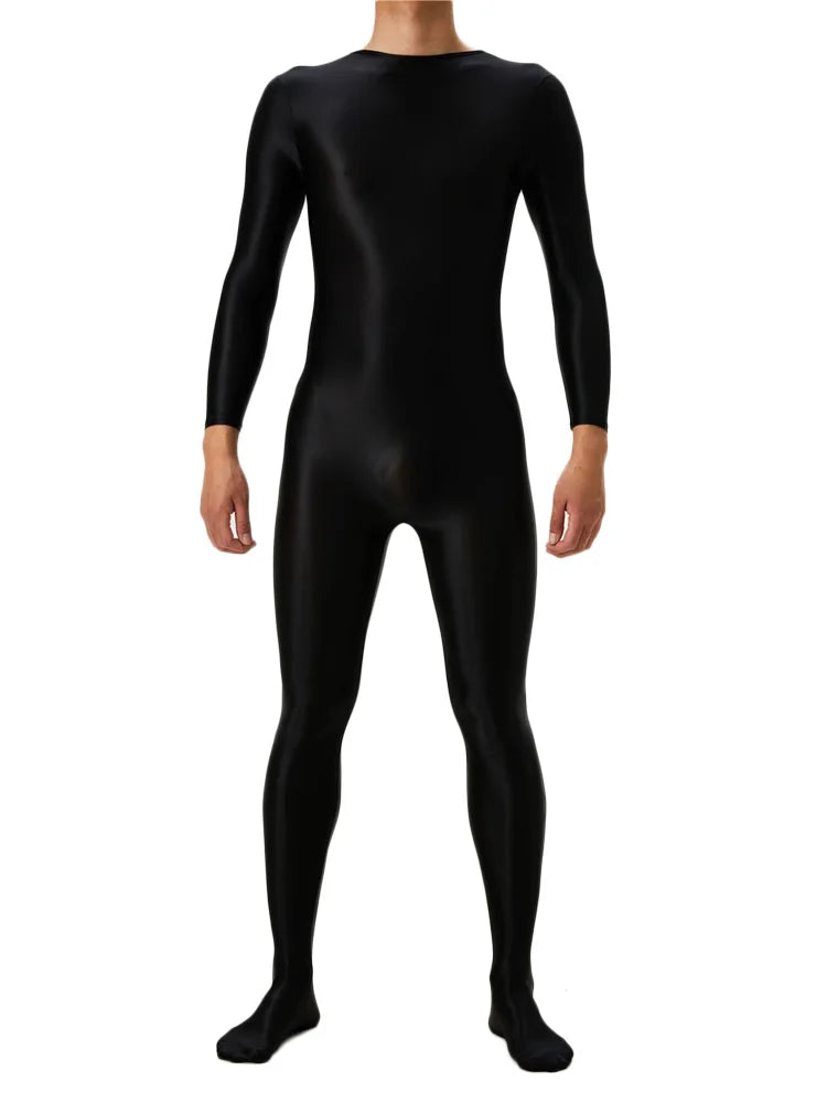 Sexy Candy Color Oil Glossy Shiny Shapping Bodysuit Stain Smooth Sheer See Through Sexy Tights Elastic Fitness Leotard