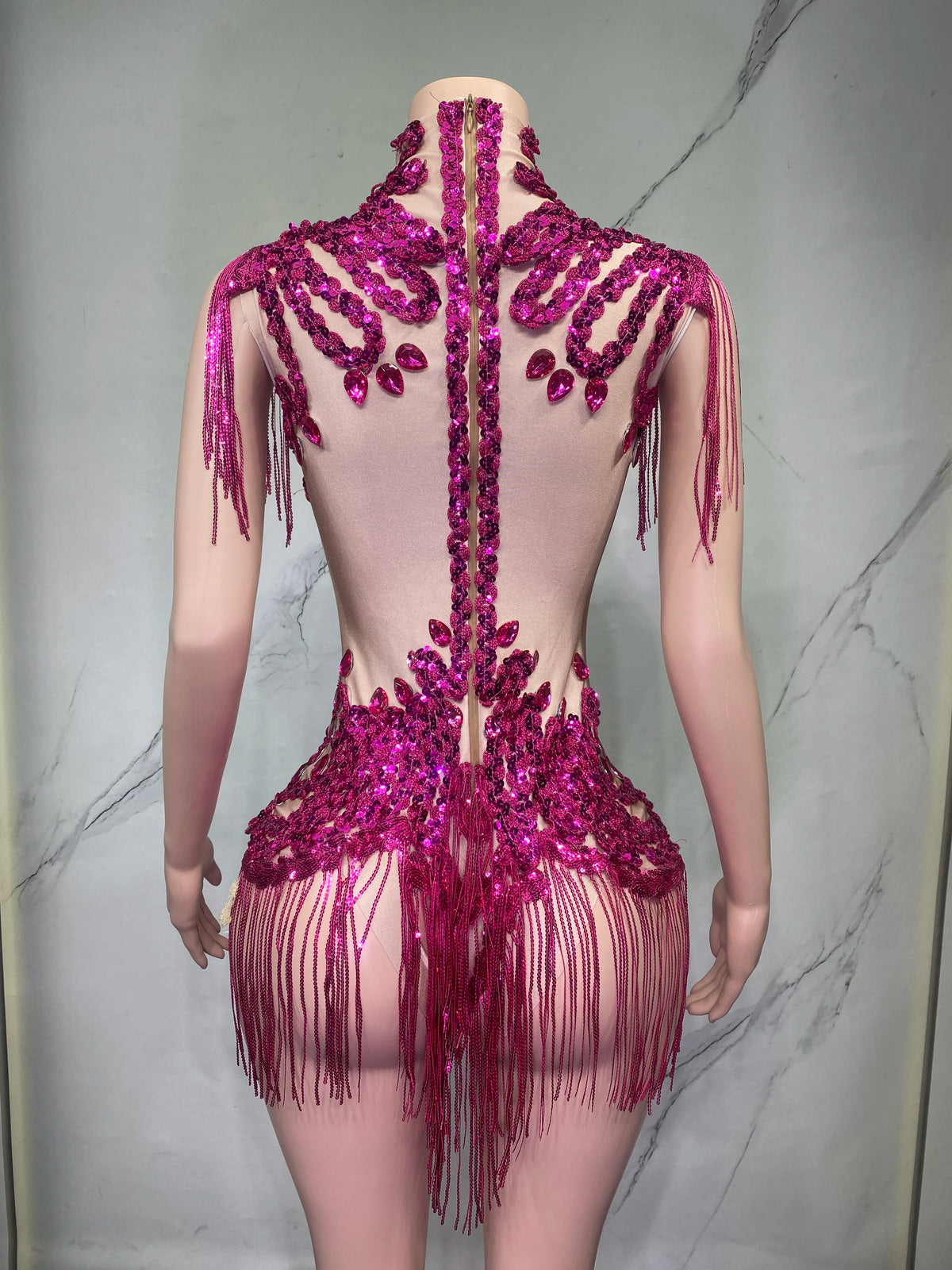 Sheer Mesh Rhinestone Performance Bodysuit for Women