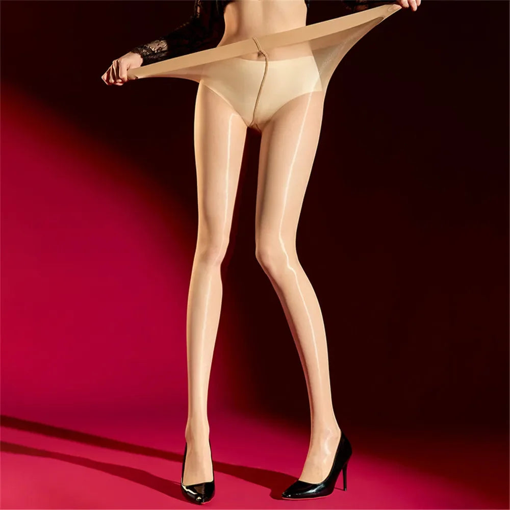 Plus Size Oil Glossy 1D Ultra-Thin Shaping Pantyhose High-Elasticity Tights