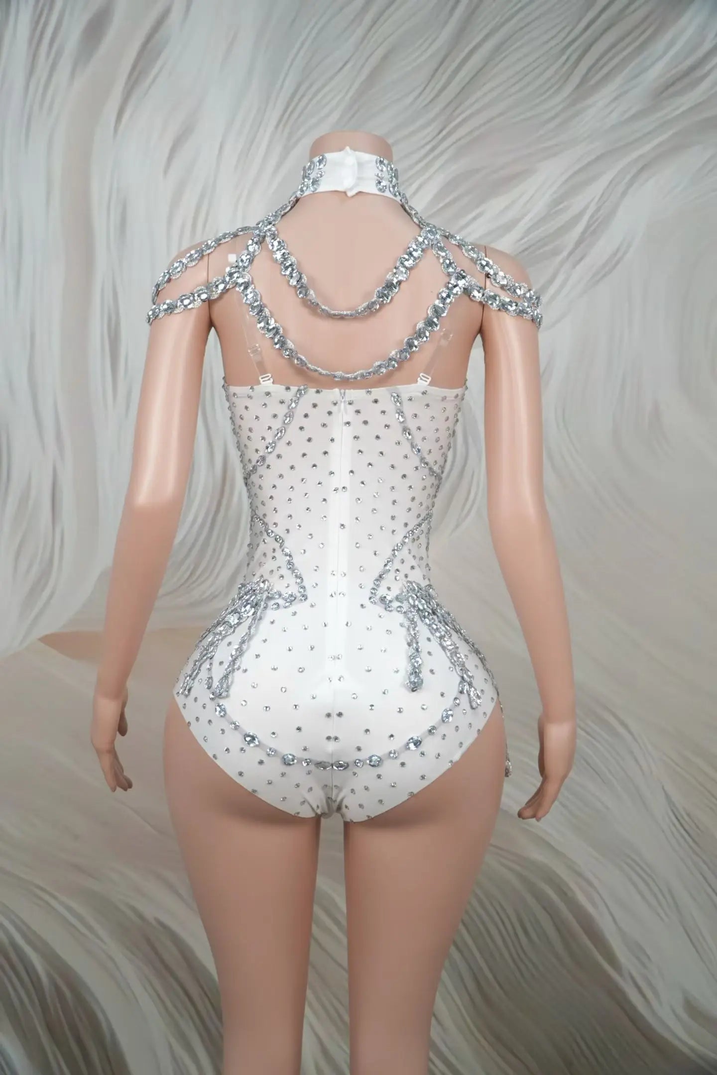 Sparkly Rhinestone Tassel Spandex Bodysuit Halter Dance Stage Costume Leotard