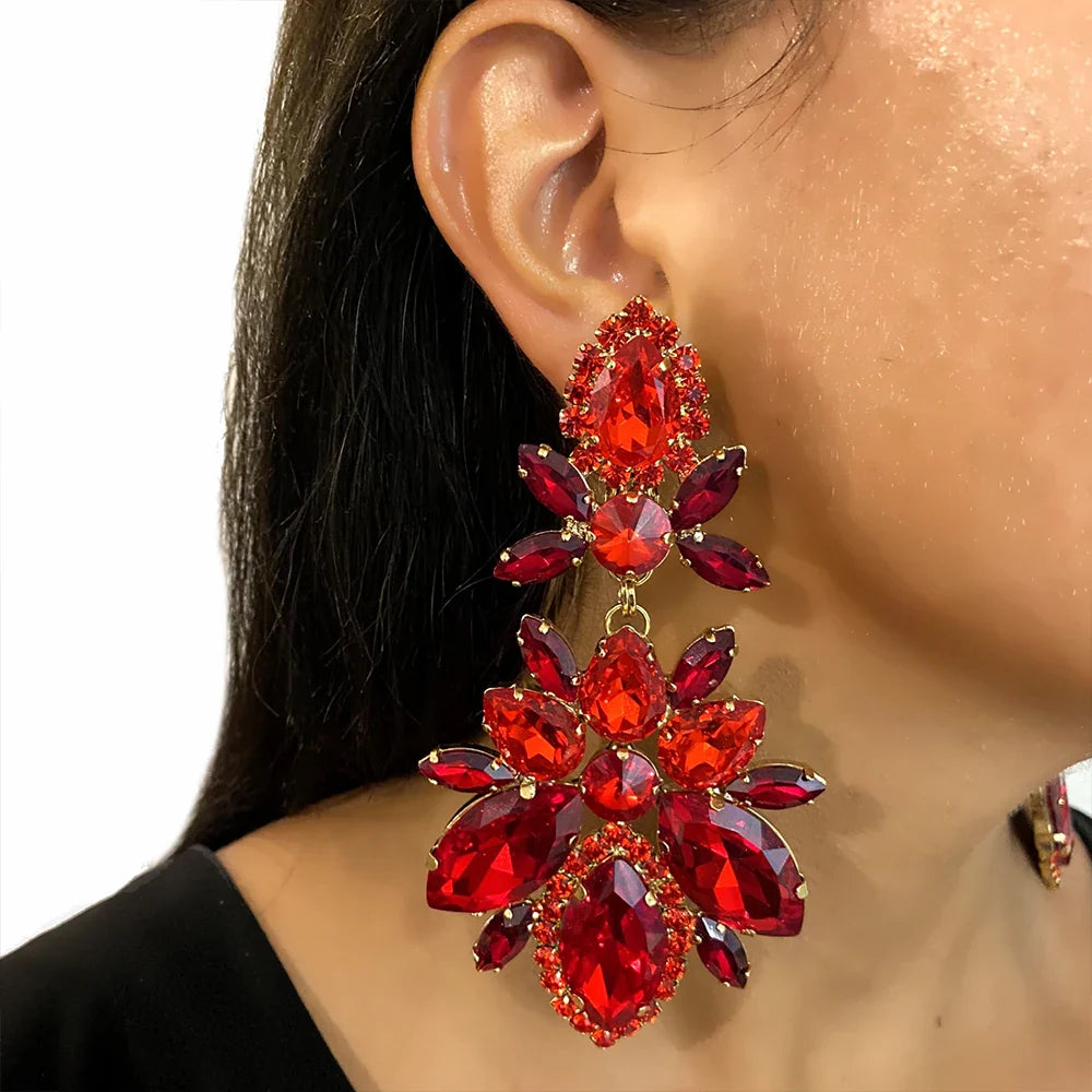 Leaf Rhinestone Necklace Earrings Set