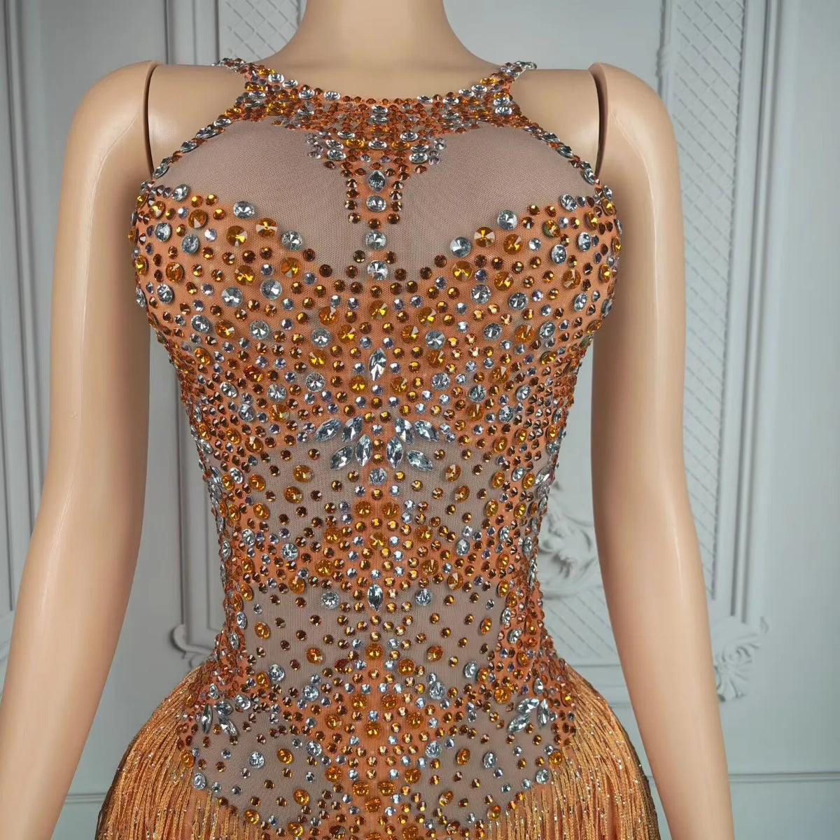 Women's Rhinestone Tassel Bodysuit | Sparkly Leotard for Stage, Nightclub & Dance Performance